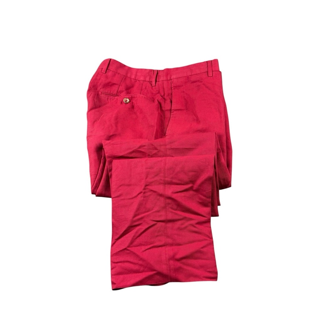 Incotex Current Red Chinolino Linen Flat Front Men's Trouser Size 32x32